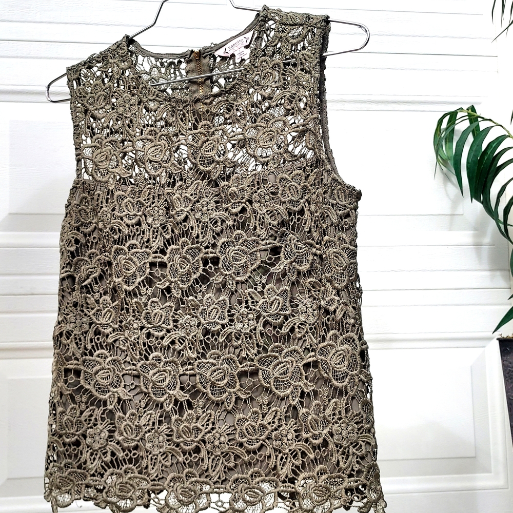 Nanette Lepore Floral Lace Sleeveless Blouse in Olive